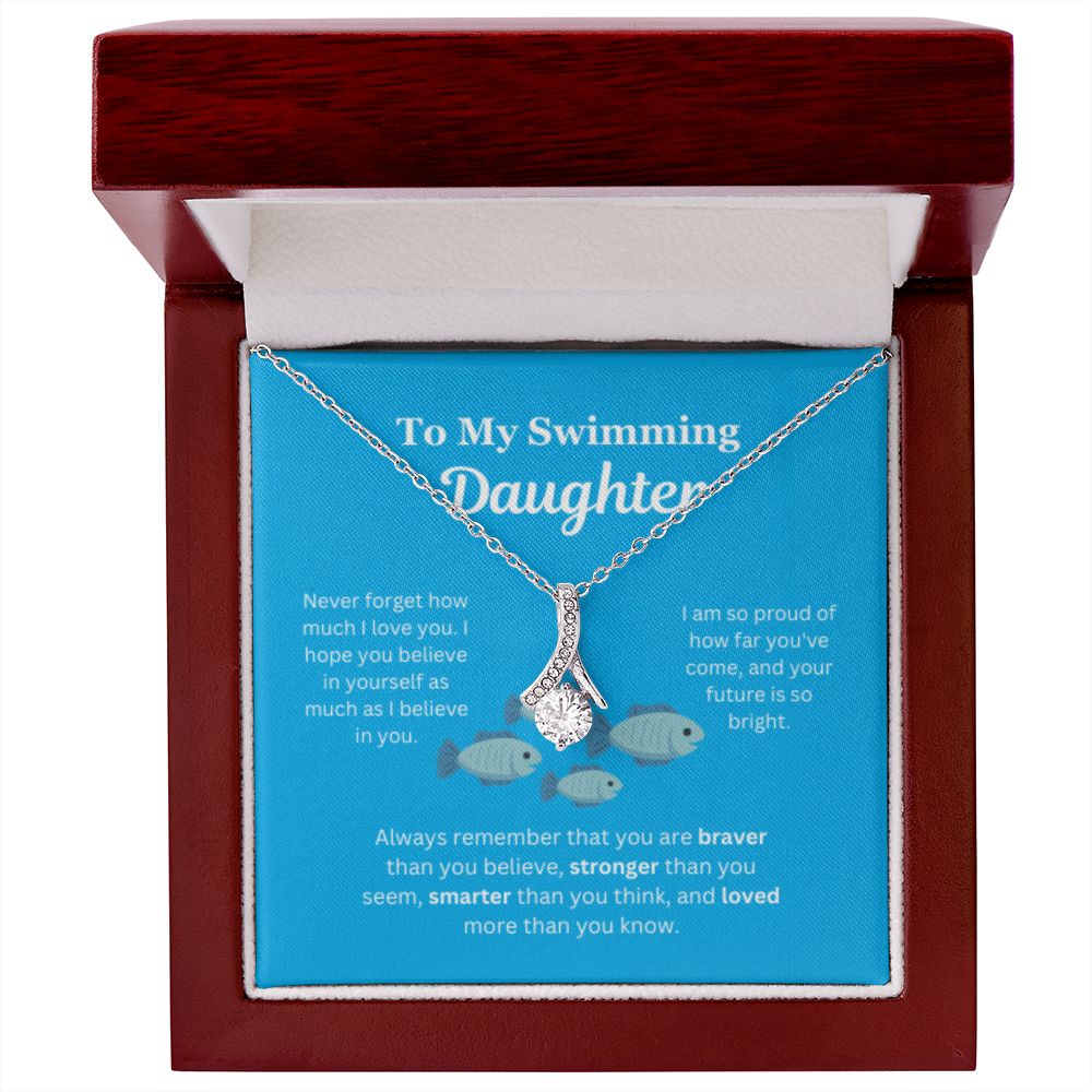 EllePendants To My Swimming Daughter Necklace, Father Daughter Necklace, Mother Daughter Necklace, Daughter Birthday, Heart Jewelry, Gold Jewelry, Interlocking Hearts, Message Card Necklace