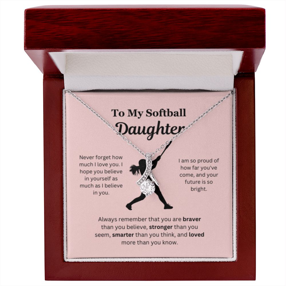 EllePendants To My Softball Daughter Necklace, Father Daughter Necklace, Mother Daughter Necklace, Daughter Birthday, Heart Jewelry, Gold Jewelry, Interlocking Hearts, Message Card Necklace