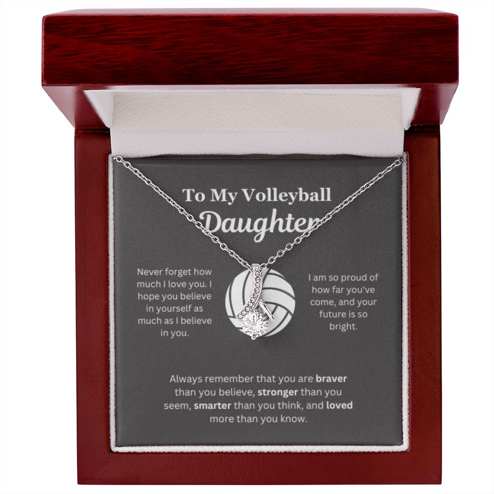 EllePendants To My Volleyball Daughter Necklace, Father Daughter Necklace, Mother Daughter Necklace, Daughter Birthday, Heart Jewelry, Gold Jewelry, Interlocking Hearts, Message Card Necklace