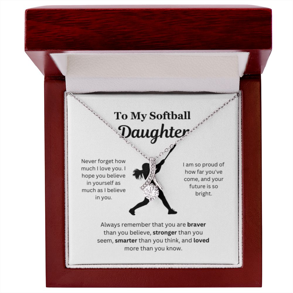 EllePendants To My Softball Daughter Necklace, Father Daughter Necklace, Mother Daughter Necklace, Daughter Birthday, Heart Jewelry, Gold Jewelry, Interlocking Hearts, Message Card Necklace