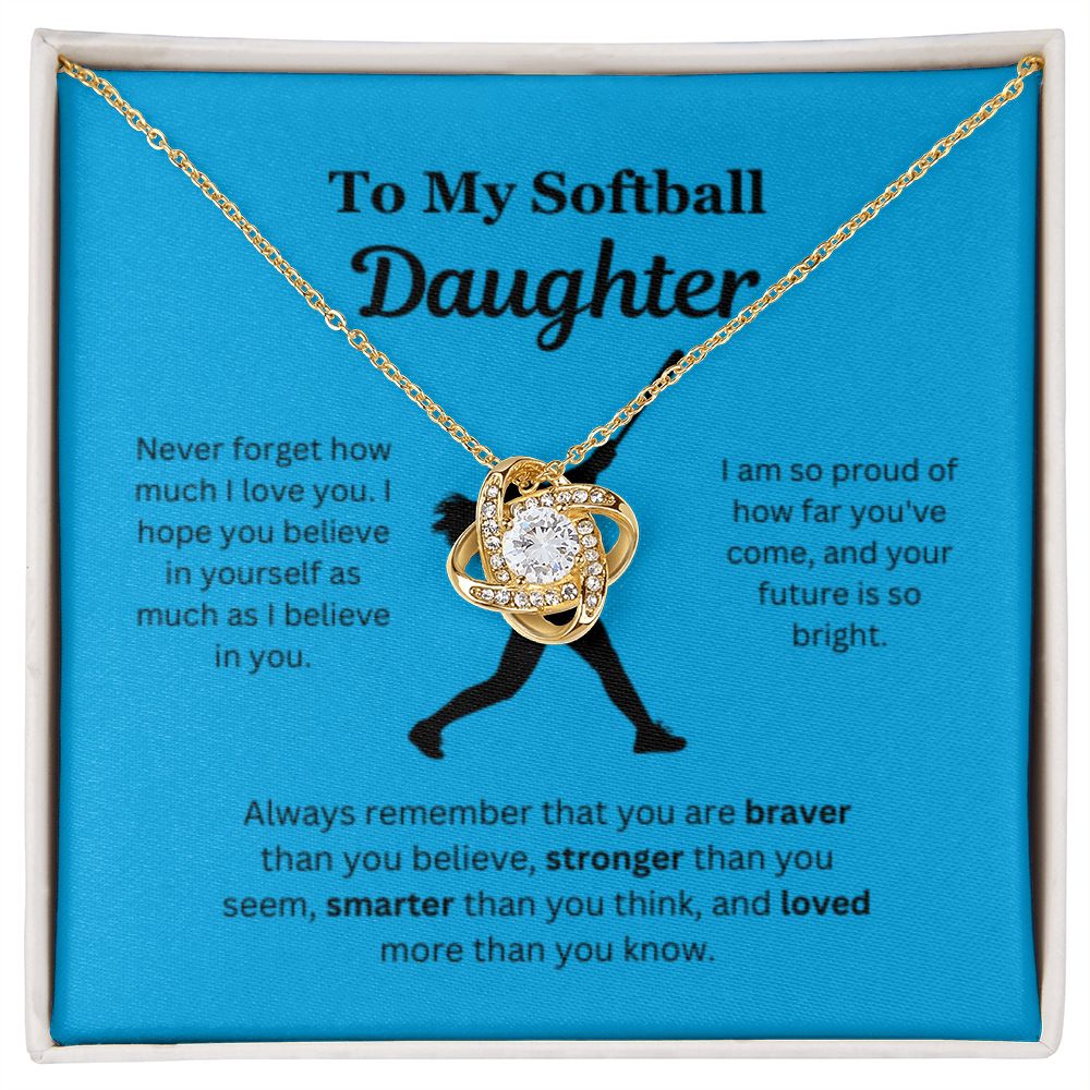EllePendants To My Softball Daughter Necklace, Father Daughter Necklace, Mother Daughter Necklace, Daughter Birthday, Heart Jewelry, Gold Jewelry, Love Knot, Message Card Necklace