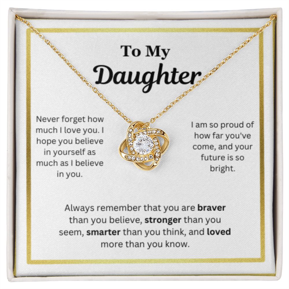 EllePendants To My Daughter Necklace, Father Daughter Necklace, Mother Daughter Necklace, Daughter Birthday, Heart Jewelry, Gold Jewelry, Love Knot, Message Card Necklace