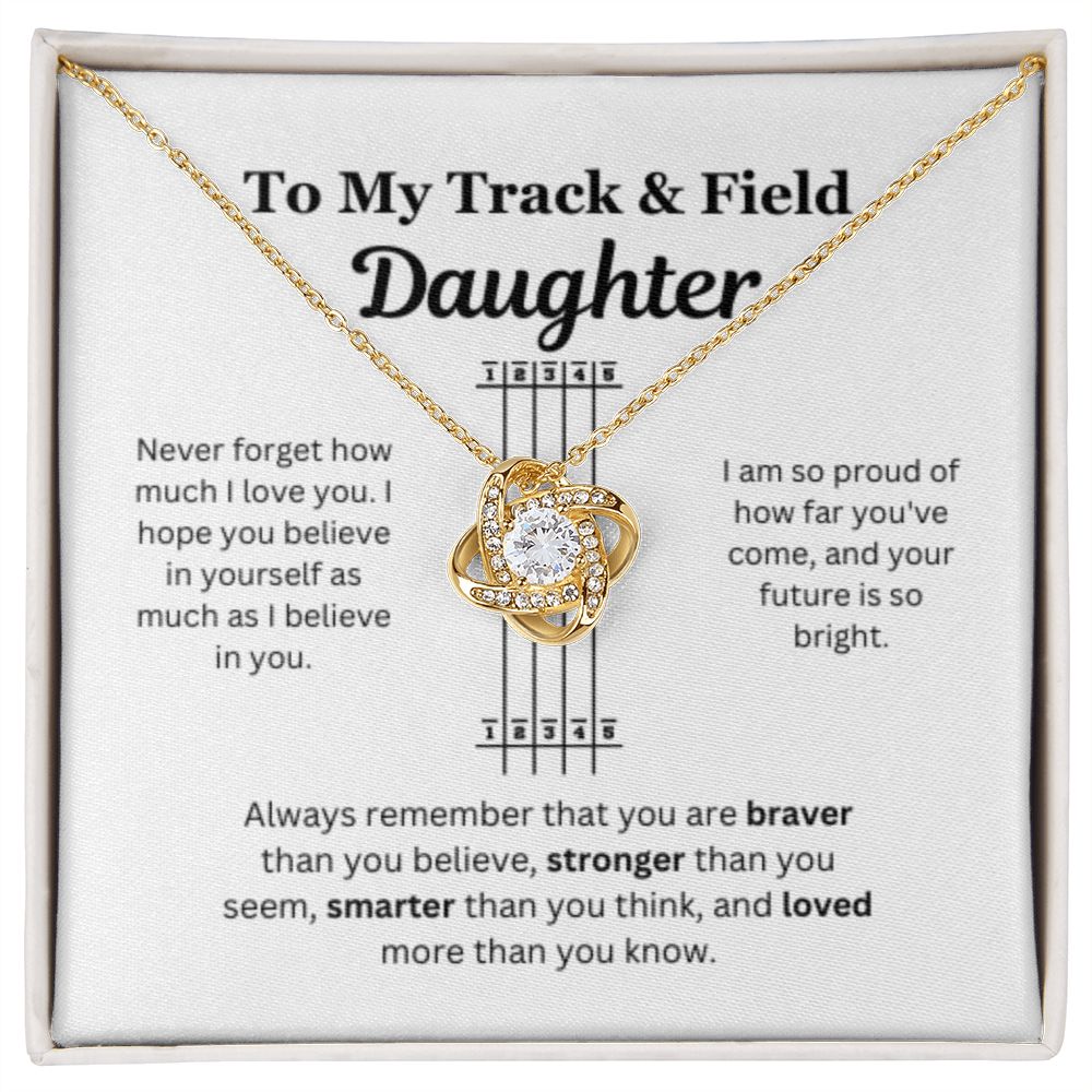 EllePendants To My Track and Field Daughter Necklace, Father Daughter Necklace, Mother Daughter Necklace, Daughter Birthday, Heart Jewelry, Gold Jewelry, Love Knot, Message Card Necklace