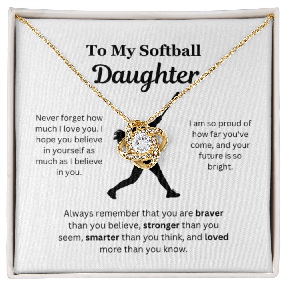 EllePendants To My Softball Daughter Necklace, Father Daughter Necklace, Mother Daughter Necklace, Daughter Birthday, Heart Jewelry, Gold Jewelry, Love Knot, Message Card Necklace