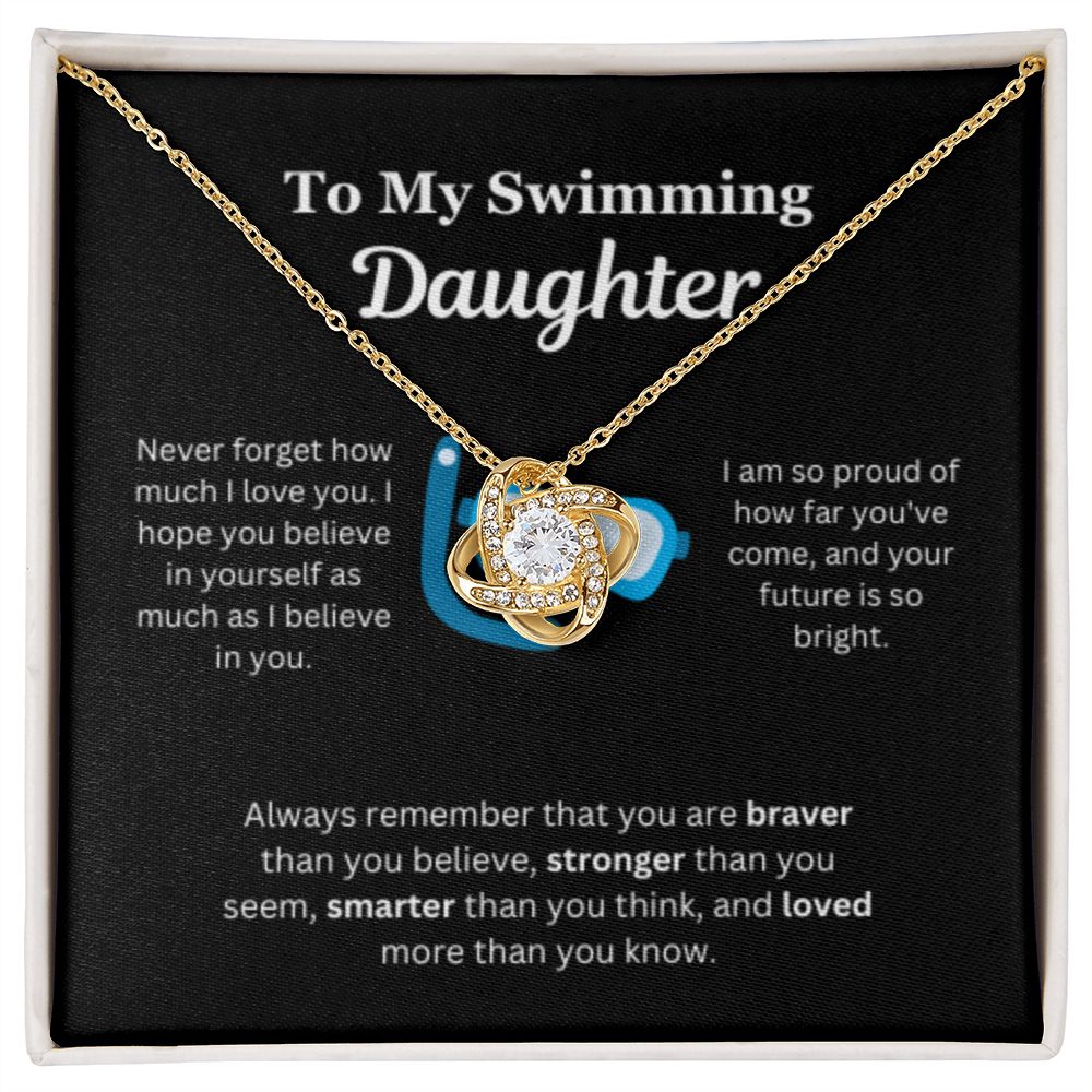 EllePendants To My Swimming Daughter Necklace, Father Daughter Necklace, Mother Daughter Necklace, Daughter Birthday, Heart Jewelry, Gold Jewelry, Love Knot, Message Card Necklace