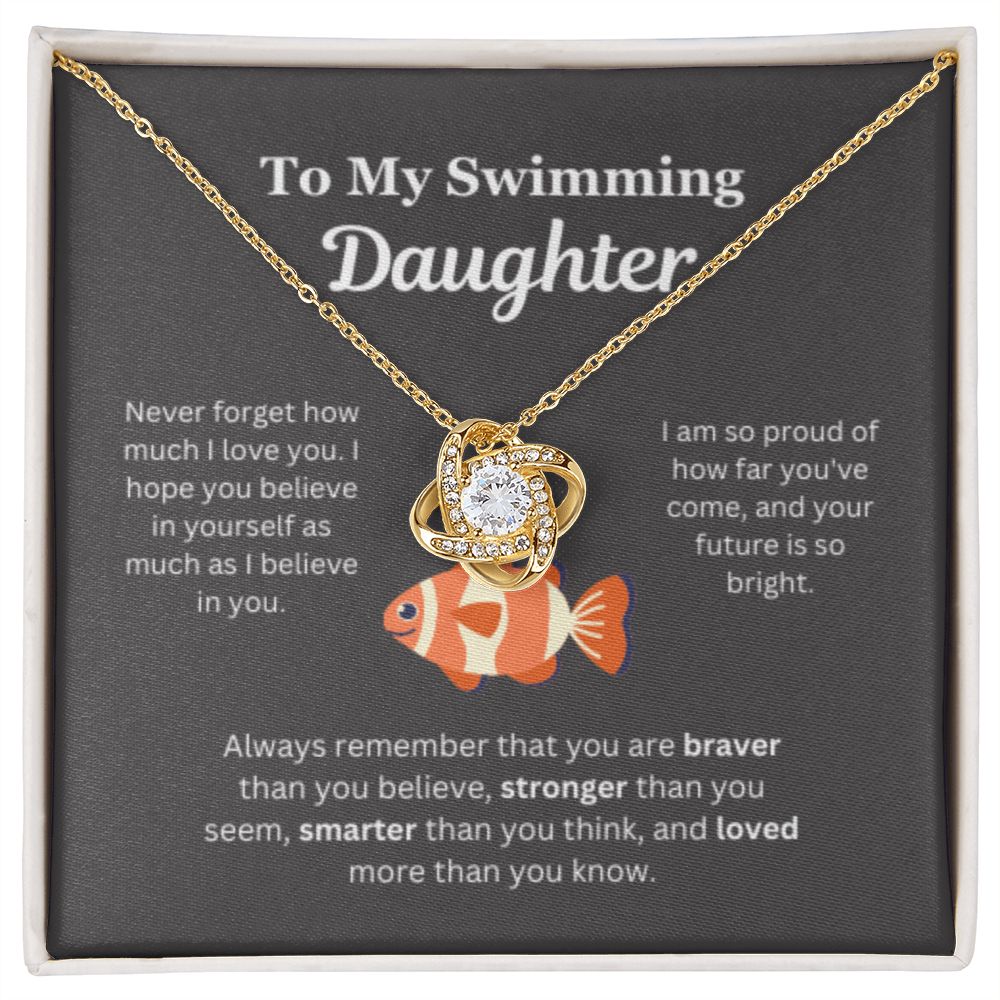 EllePendants To My Swimming Daughter Necklace, Father Daughter Necklace, Mother Daughter Necklace, Daughter Birthday, Heart Jewelry, Gold Jewelry, Love Knot, Message Card Necklace