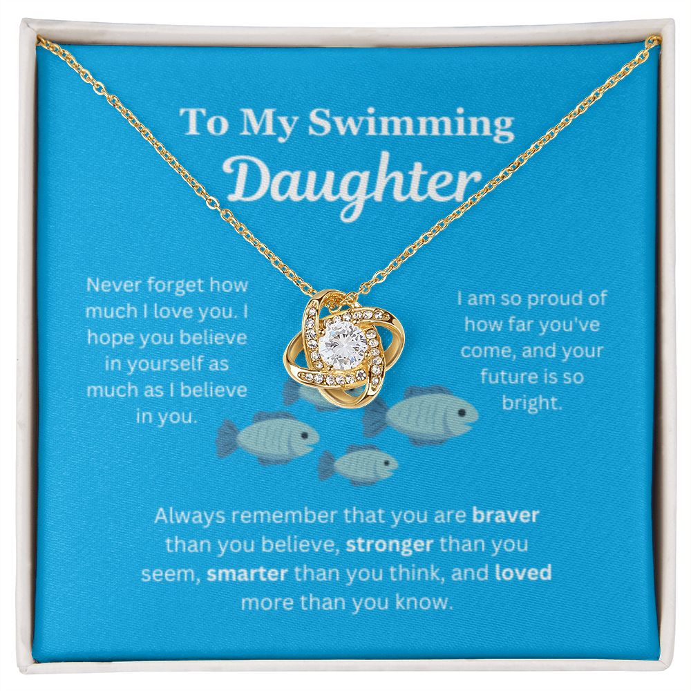 EllePendants To My Swimming Daughter Necklace, Father Daughter Necklace, Mother Daughter Necklace, Daughter Birthday, Heart Jewelry, Gold Jewelry, Love Knot, Message Card Necklace