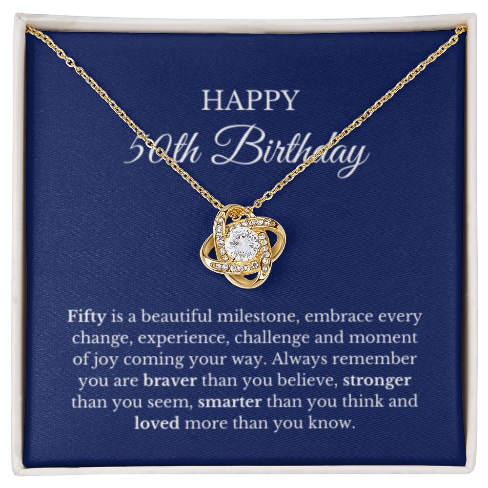 50th Birthday Necklace, Birthday Love Knot Necklace, Birthday Gifts For Woman, Birthday Card, Pendant Necklace
