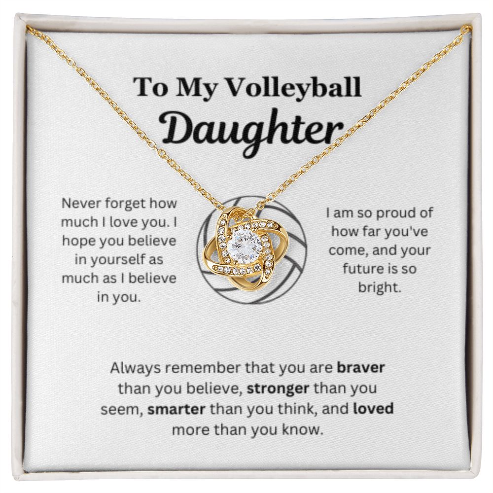 EllePendants To My Volleyball Daughter Necklace, Father Daughter Necklace, Mother Daughter Necklace, Daughter Birthday, Heart Jewelry, Gold Jewelry, Love Knot, Message Card Necklace