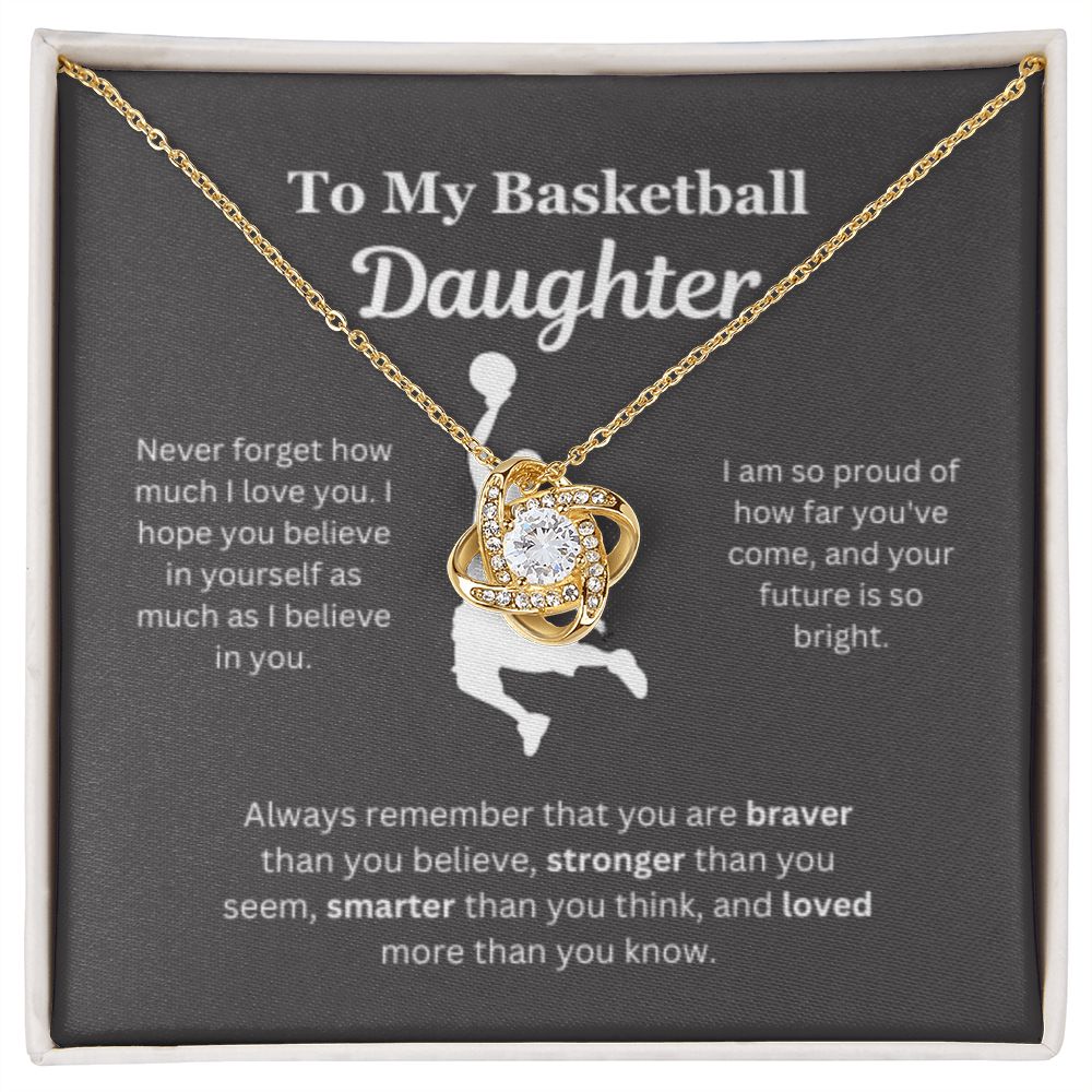 To My Basketball Daughter Necklace, Father-Daughter Jewelry, Mother-Daughter Gift, Birthday Heart Pendant, Gold Jewelry, Message Card