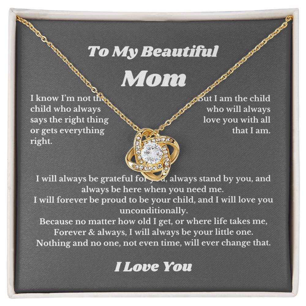 To My Beautiful Mom Love Knot Necklace Gift For Mothers Day, Valentines, Message Card