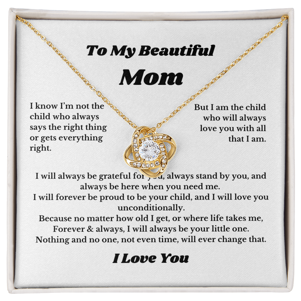 To My Beautiful Mom Love Knot Necklace Gift For Mothers Day, Valentines, Message Card