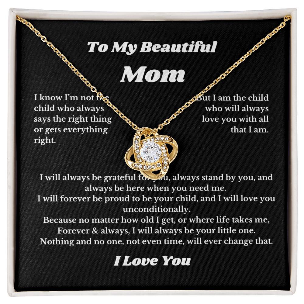 To My Beautiful Mom Love Knot Necklace Gift For Mothers Day, Valentines, Message Card