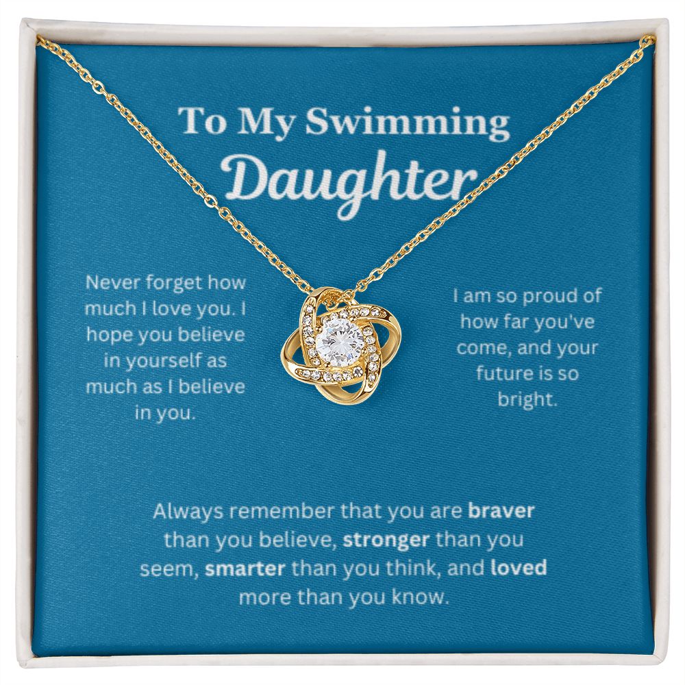 EllePendants To My Swimming Daughter Necklace, Father Daughter Necklace, Mother Daughter Necklace, Daughter Birthday, Heart Jewelry, Gold Jewelry, Love Knot, Message Card Necklace