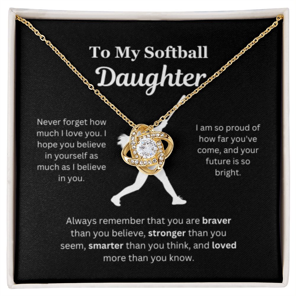 EllePendants To My Softball Daughter Necklace, Father Daughter Necklace, Mother Daughter Necklace, Daughter Birthday, Heart Jewelry, Gold Jewelry, Love Knot, Message Card Necklace