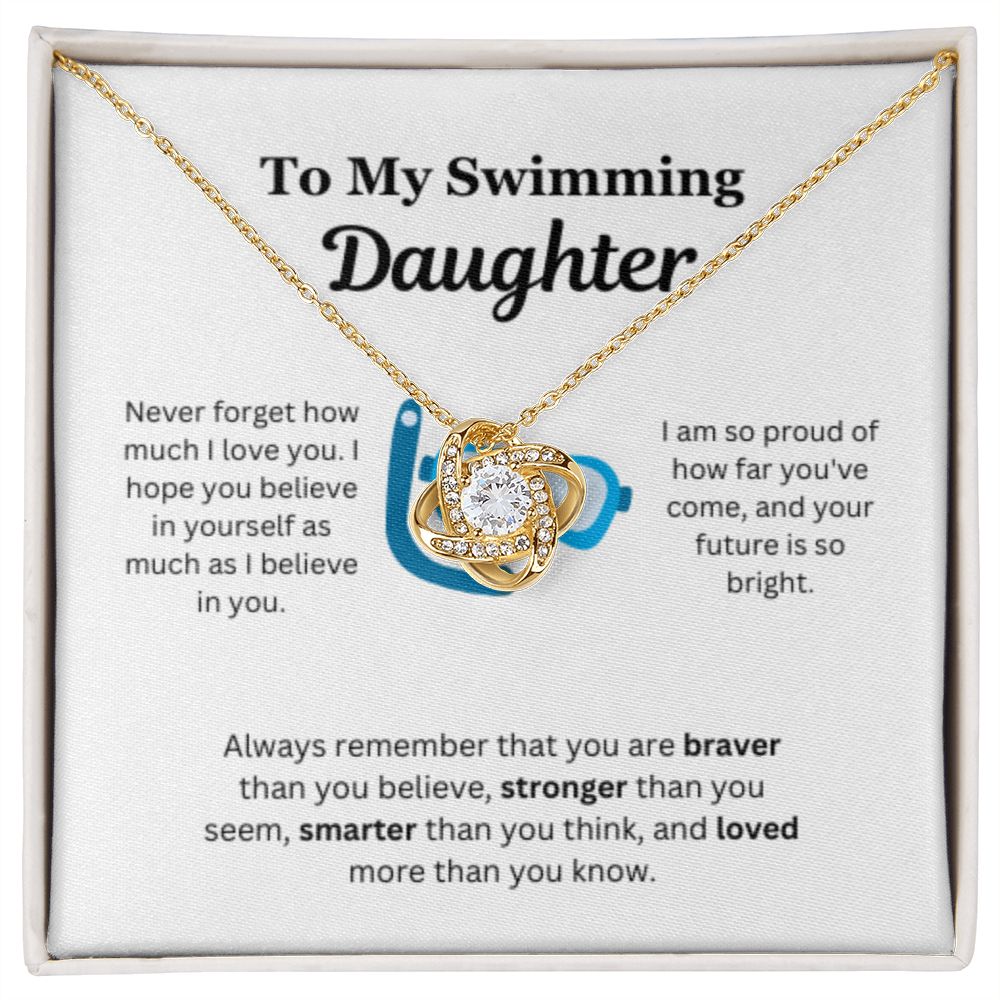EllePendants To My Swimming Daughter Necklace, Father Daughter Necklace, Mother Daughter Necklace, Daughter Birthday, Heart Jewelry, Gold Jewelry, Love Knot, Message Card Necklace