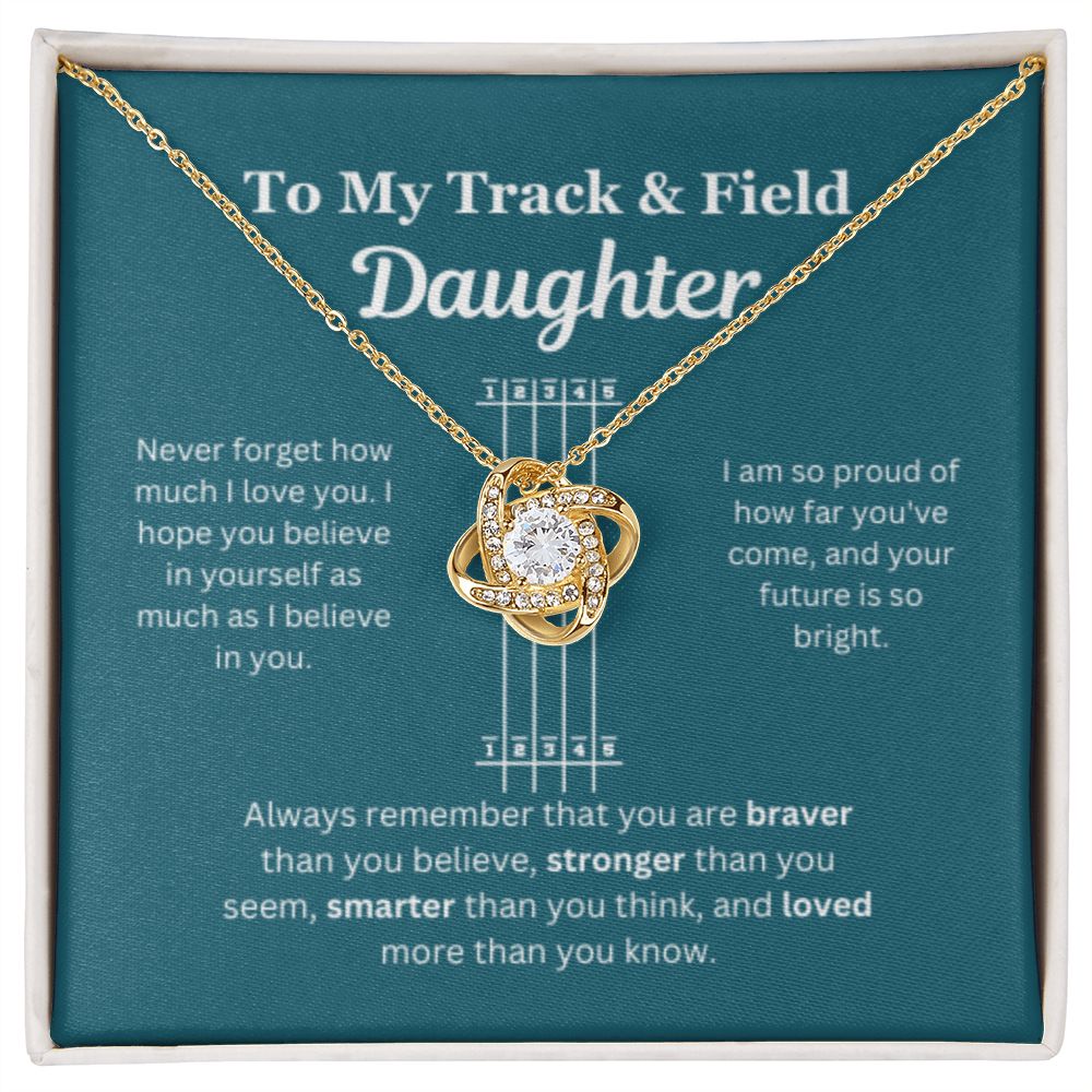 EllePendants To My Track and Field Daughter Necklace, Father Daughter Necklace, Mother Daughter Necklace, Daughter Birthday, Heart Jewelry, Gold Jewelry, Love Knot, Message Card Necklace