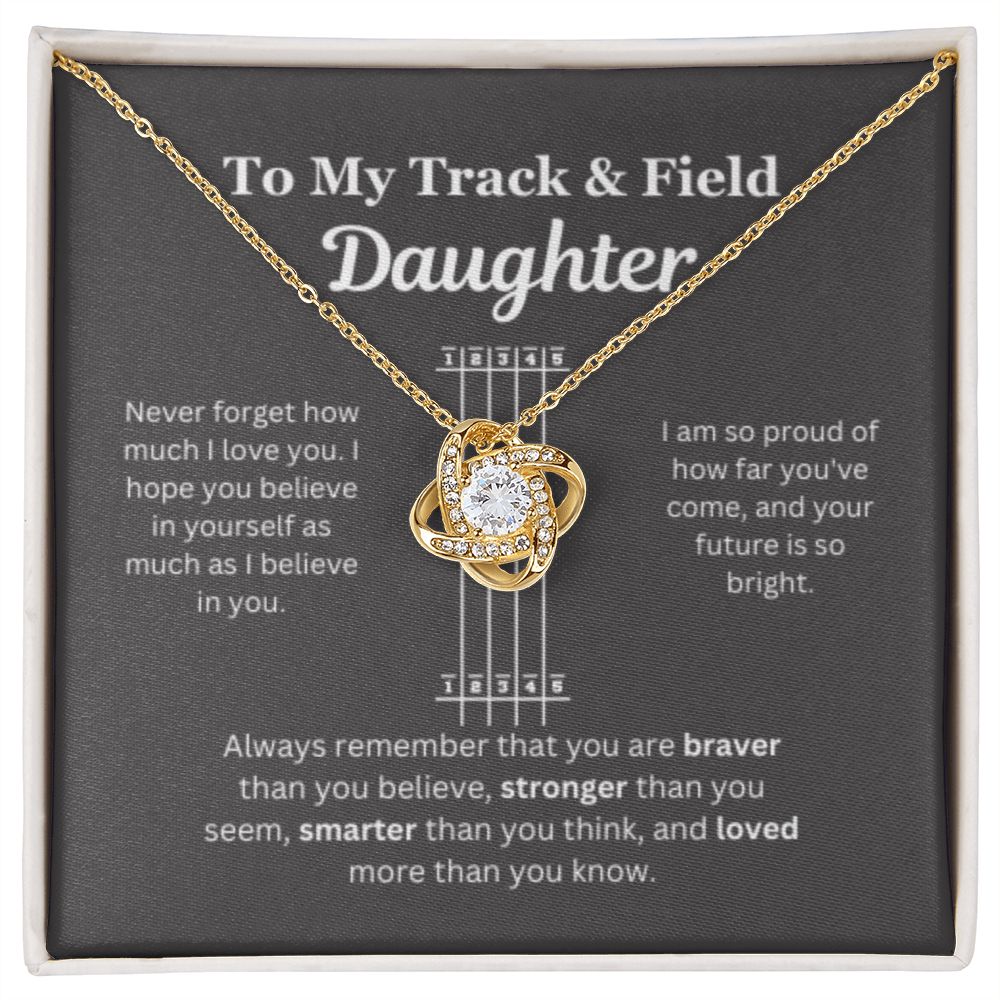 EllePendants To My Track and Field Daughter Necklace, Father Daughter Necklace, Mother Daughter Necklace, Daughter Birthday, Heart Jewelry, Gold Jewelry, Love Knot, Message Card Necklace