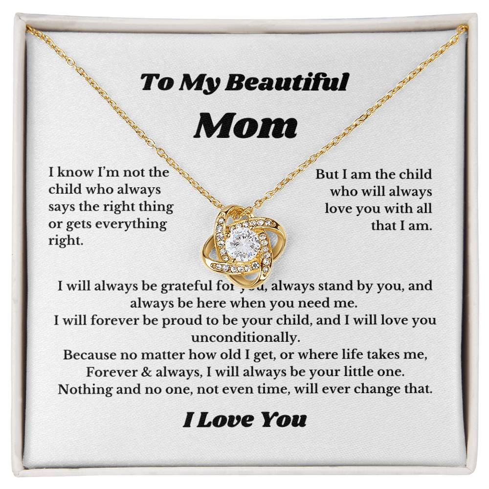 To My Beautiful Mom Love Knot Necklace Gift For Mothers Day, Valentines, Message Card
