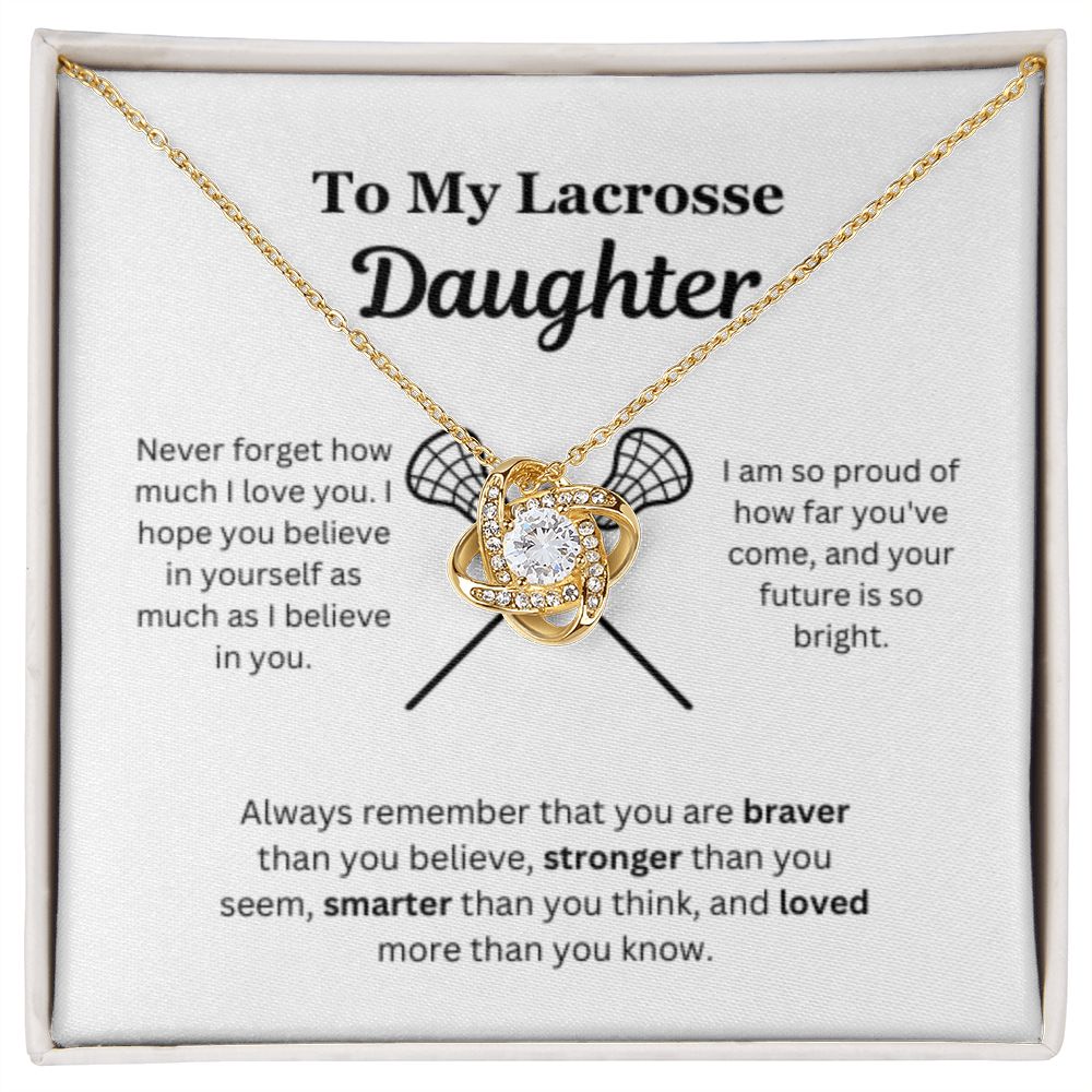 EllePendants To My Lacrosse Daughter Necklace, Father Daughter Necklace, Mother Daughter Necklace, Daughter Birthday, Heart Jewelry, Gold Jewelry, Love Knot, Message Card Necklace