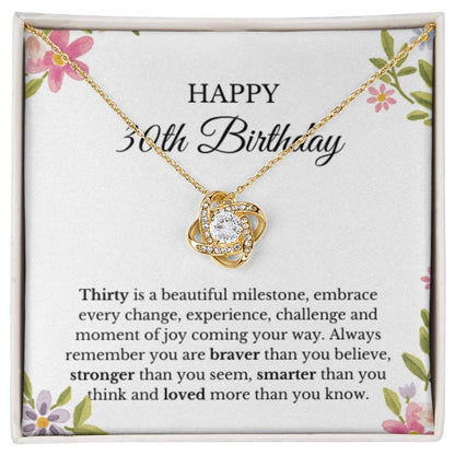 30th Birthday Necklace, Birthday Love Knot Necklace, Birthday Gifts For Woman, Birthday Card, Pendant Necklace