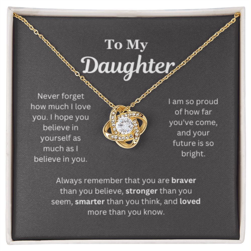 EllePendants To My Daughter Necklace, Father Daughter Necklace, Mother Daughter Necklace, Daughter Birthday, Heart Jewelry, Gold Jewelry, Love Knot, Message Card Necklace