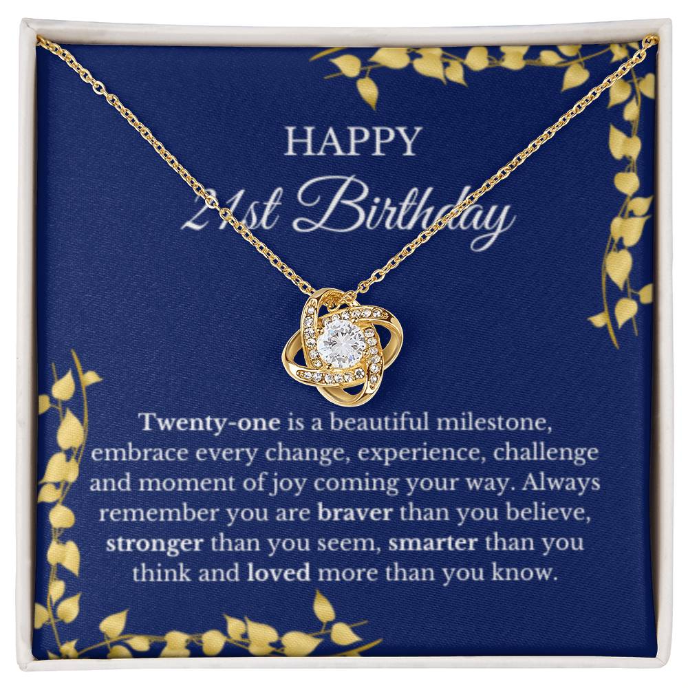 21st Birthday Necklace, Birthday Love Knot Necklace, Birthday Gifts For Woman, Birthday Card, Pendant Necklace