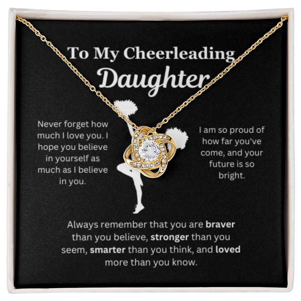 EllePendants To My Cheerleading Daughter Necklace, Father Daughter Necklace, Mother Daughter Necklace, Daughter Birthday, Heart Jewelry, Gold Jewelry, Love Knot, Message Card Necklace