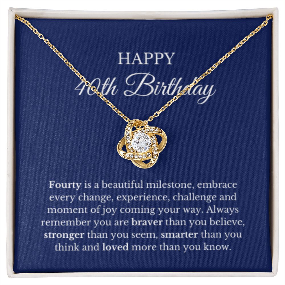40th Birthday Necklace, Birthday Love Knot Necklace, Birthday Gifts For Woman, Birthday Card, Pendant Necklace