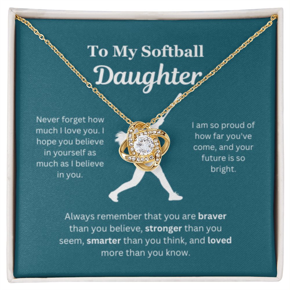 EllePendants To My Softball Daughter Necklace, Father Daughter Necklace, Mother Daughter Necklace, Daughter Birthday, Heart Jewelry, Gold Jewelry, Love Knot, Message Card Necklace