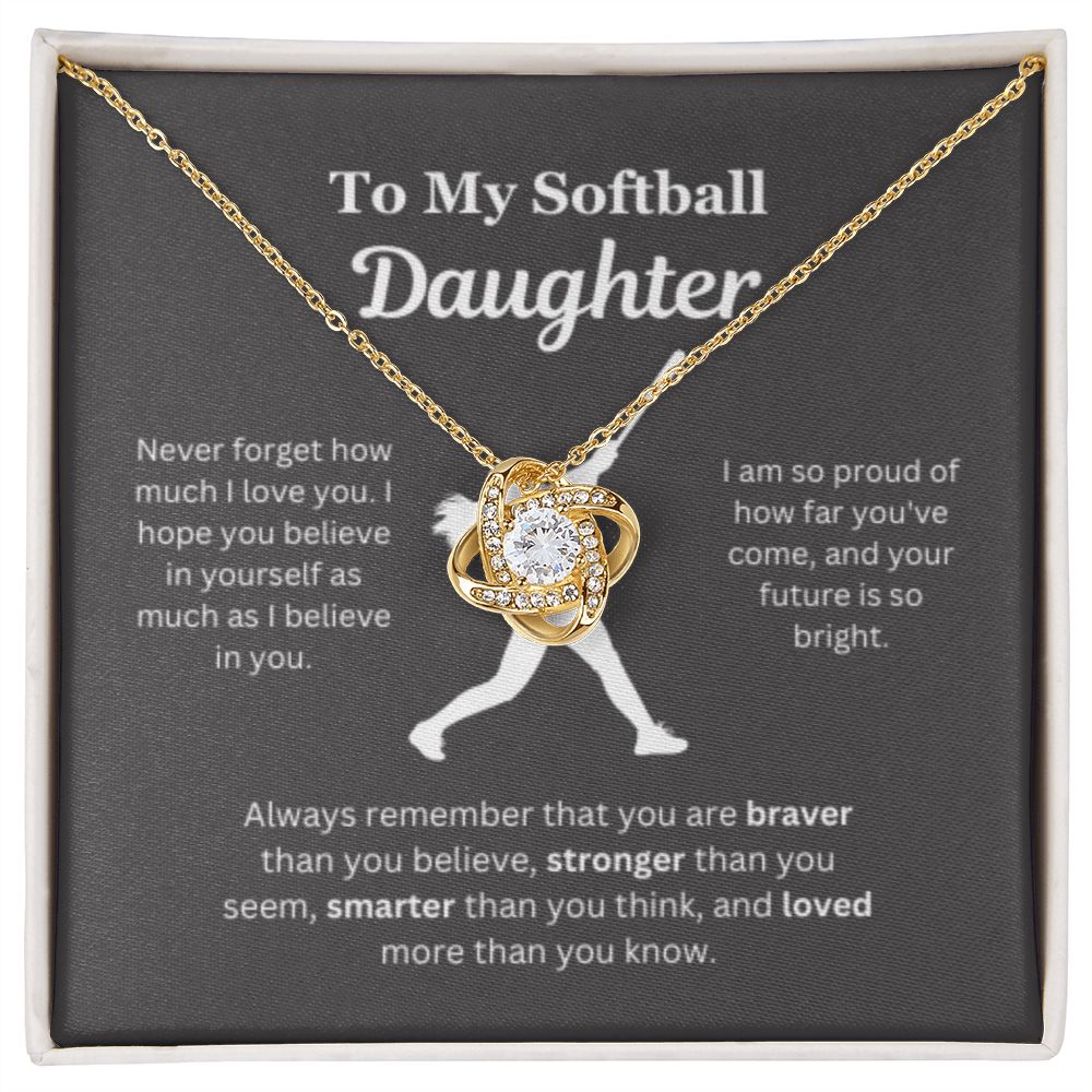 EllePendants To My Softball Daughter Necklace, Father Daughter Necklace, Mother Daughter Necklace, Daughter Birthday, Heart Jewelry, Gold Jewelry, Love Knot, Message Card Necklace