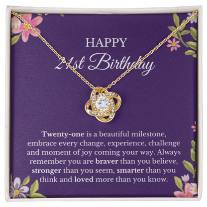 21st Birthday Necklace, Love Knot Necklace, Gifts For Woman, Card