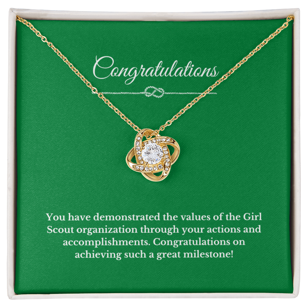 Love Knot Scout Gift  Necklace, Leader Gift, Gold Award Jewelry.