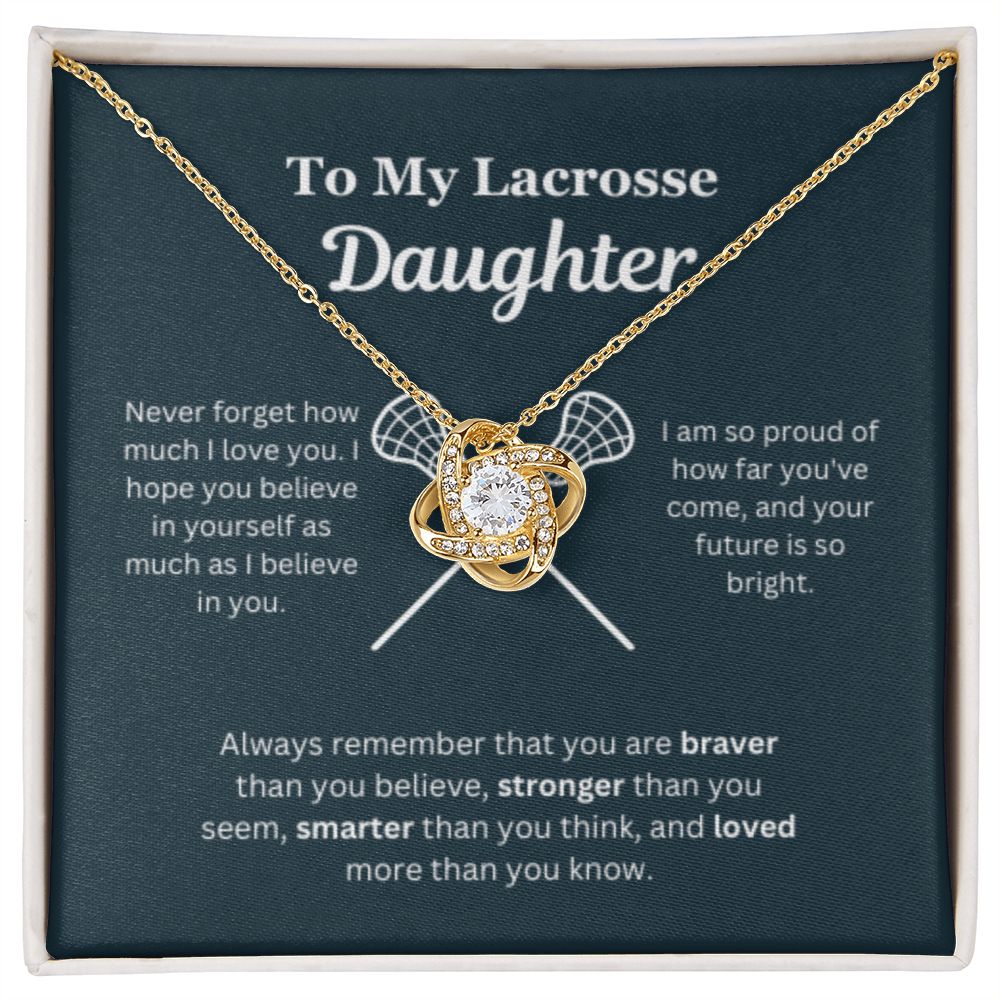 EllePendants To My Lacrosse Daughter Necklace, Father Daughter Necklace, Mother Daughter Necklace, Daughter Birthday, Heart Jewelry, Gold Jewelry, Love Knot, Message Card Necklace