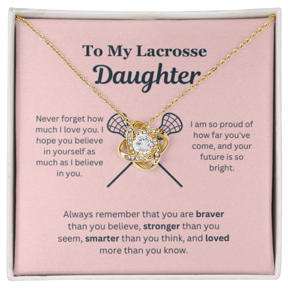 EllePendants To My Lacrosse Daughter Necklace, Father Daughter Necklace, Mother Daughter Necklace, Daughter Birthday, Heart Jewelry, Gold Jewelry, Love Knot, Message Card Necklace
