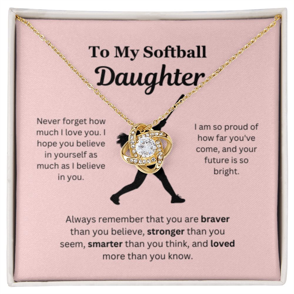 EllePendants To My Softball Daughter Necklace, Father Daughter Necklace, Mother Daughter Necklace, Daughter Birthday, Heart Jewelry, Gold Jewelry, Love Knot, Message Card Necklace