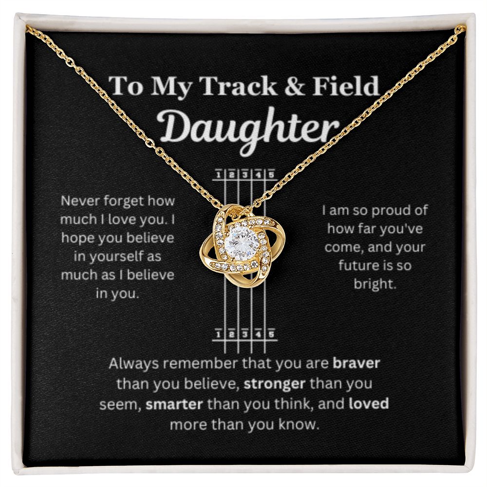EllePendants To My Track and Field Daughter Necklace, Father Daughter Necklace, Mother Daughter Necklace, Daughter Birthday, Heart Jewelry, Gold Jewelry, Love Knot, Message Card Necklace