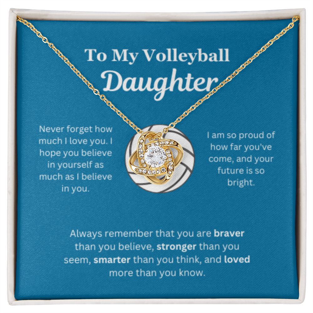 EllePendants To My Volleyball Daughter Necklace, Father Daughter Necklace, Mother Daughter Necklace, Daughter Birthday, Heart Jewelry, Gold Jewelry, Love Knot, Message Card Necklace