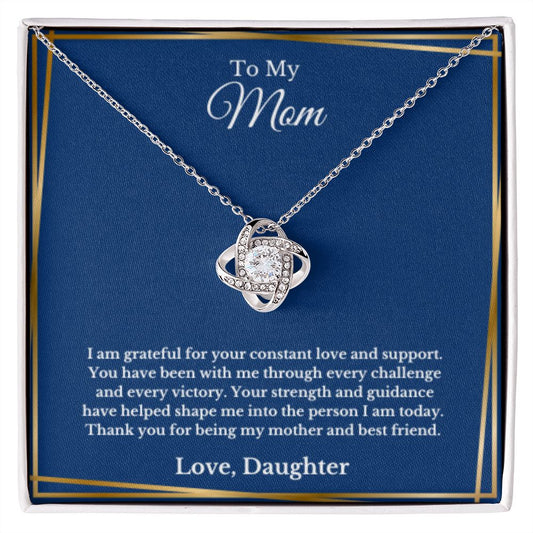 Love Knot, To Mom From Daughter Message Card Necklace, Mom Birthday Jewelry To Mom From Daughter Gifts, Mom Mother's Day Gifts From Daughter