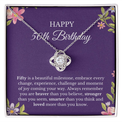 50th Birthday Necklace, Birthday Love Knot Necklace, Birthday Gifts For Woman, Birthday Card, Pendant Necklace