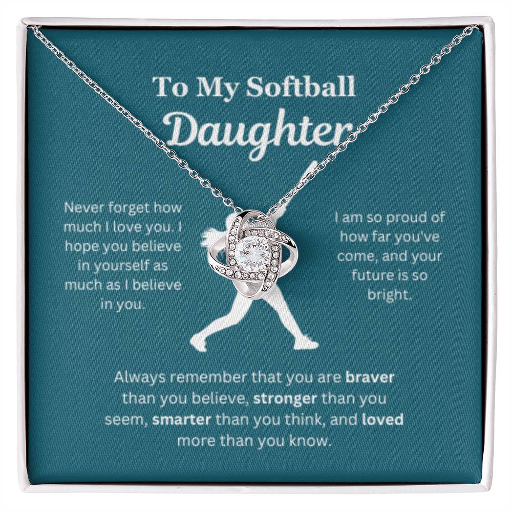 EllePendants To My Softball Daughter Necklace, Father Daughter Necklace, Mother Daughter Necklace, Daughter Birthday, Heart Jewelry, Gold Jewelry, Love Knot, Message Card Necklace