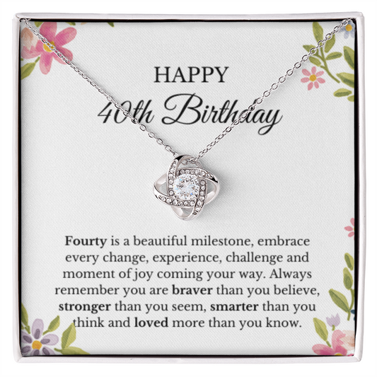 40th Birthday Necklace, Birthday Love Knot Necklace