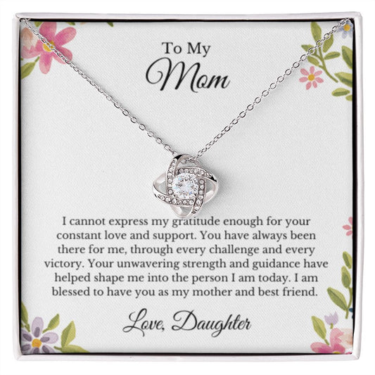 Love Knot, To Mom From Daughter Message Card Necklace, Mom Birthday Jewelry To Mom From Daughter Gifts, Mom Mother's Day Gifts From Daughter