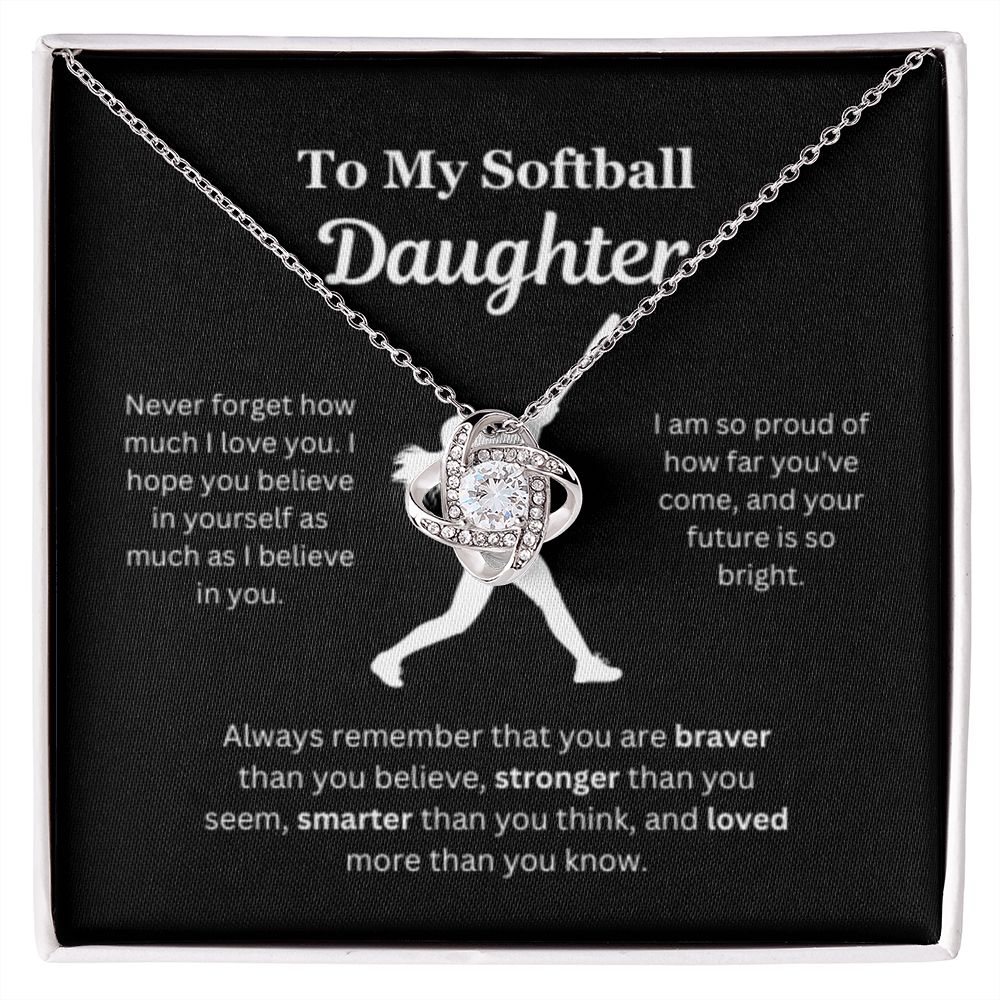 EllePendants To My Softball Daughter Necklace, Father Daughter Necklace, Mother Daughter Necklace, Daughter Birthday, Heart Jewelry, Gold Jewelry, Love Knot, Message Card Necklace