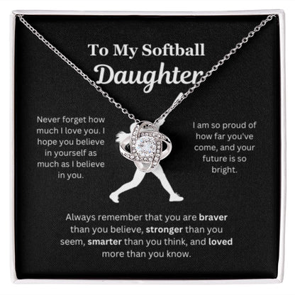 EllePendants To My Softball Daughter Necklace, Father Daughter Necklace, Mother Daughter Necklace, Daughter Birthday, Heart Jewelry, Gold Jewelry, Love Knot, Message Card Necklace