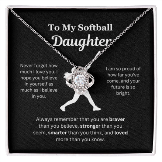 EllePendants To My Softball Daughter Necklace, Father Daughter Necklace, Mother Daughter Necklace, Daughter Birthday, Heart Jewelry, Gold Jewelry, Love Knot, Message Card Necklace
