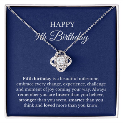 5th Birthday Necklace, Birthday Love Knot Necklace, Birthday Gifts For Woman, Birthday Card, Pendant Necklace