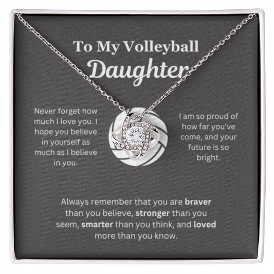 EllePendants To My Volleyball Daughter Necklace, Father Daughter Necklace, Mother Daughter Necklace, Daughter Birthday, Heart Jewelry, Gold Jewelry, Love Knot, Message Card Necklace