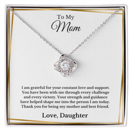 Love Knot, To Mom From Daughter Message Card Necklace, Mom Birthday Jewelry To Mom From Daughter Gifts, Mom Mother's Day Gifts From Daughter