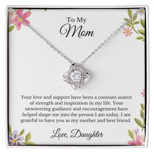 Love Knot, To Mom From Daughter Message Card Necklace, Mom Birthday Jewelry To Mom From Daughter Gifts, Mom Mother's Day Gifts From Daughter